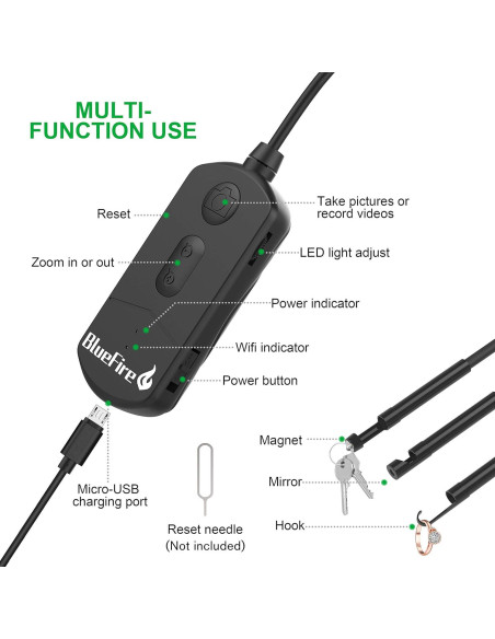 Cámara de Inspección WiFi BlueFire 1080P 3.5m Borescope