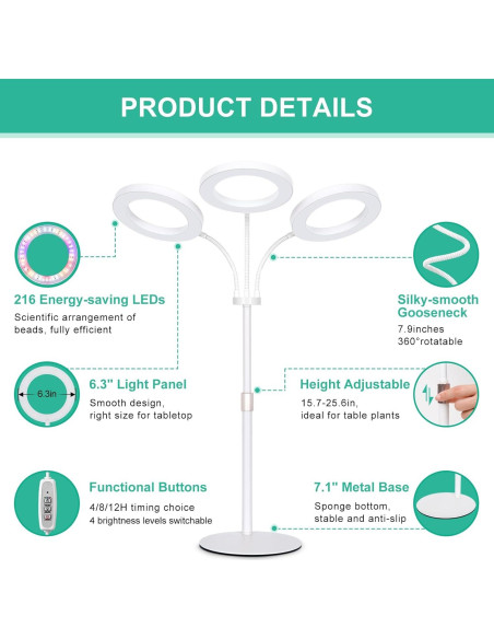 Luz de Crecimiento de Plantas LBW 72 LEDs 30W Ajustable
