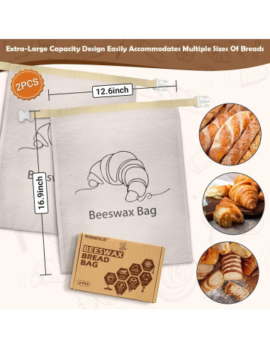 Bolsas de Pan de Cera de Abeja NIKKOUR 32.5x42.7cm Reutilizables