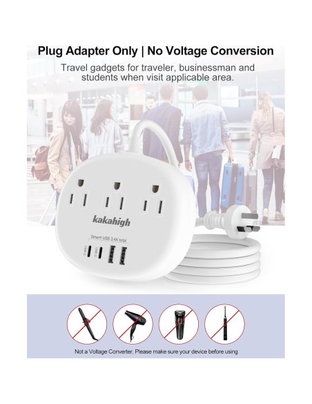 Adaptador de Enchufe KAKAHIGH Tipo I a Australia 7 en 1 USB