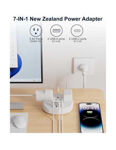 Adaptador de Enchufe KAKAHIGH Tipo I a Australia 7 en 1 USB