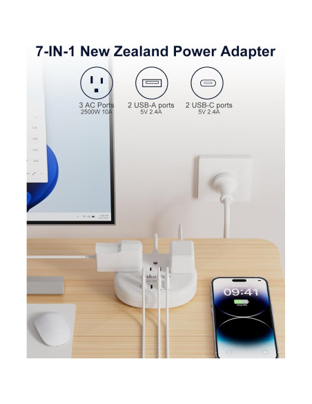Adaptador de Enchufe KAKAHIGH Tipo I a Australia 7 en 1 USB