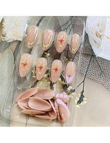 24 Uñas Falsas Almendra FIEONCIY con Diseño Floral y Kit