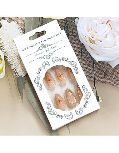 24 Uñas Falsas Almendra FIEONCIY con Diseño Floral y Kit