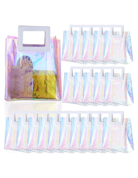 20 Bolsas Tote Holográficas Lnrueg Transparentes 17.8x10.2x21.1cm