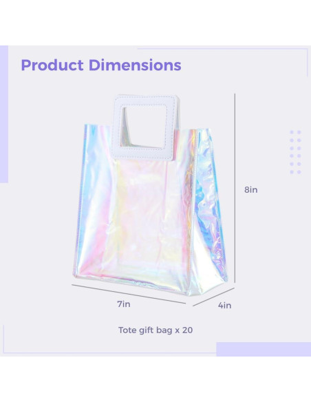 20 Bolsas Tote Holográficas Lnrueg Transparentes 17.8x10.2x21.1cm