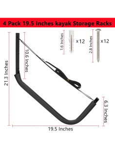 Estantes para Kayak Heavdace, Paquete de 4 Ganchos 49.53 cm 2