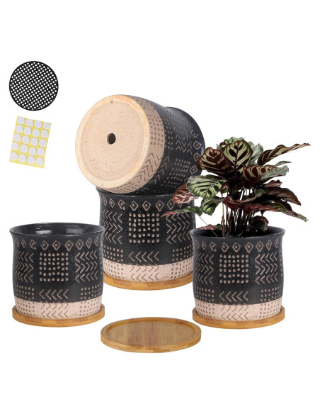 Macetas de Cerámica BABALIU 13.97 cm con Drenaje y Bandejas