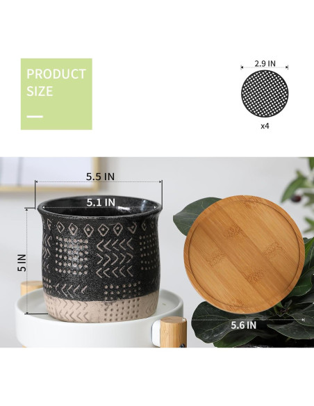 Macetas de Cerámica BABALIU 13.97 cm con Drenaje y Bandejas