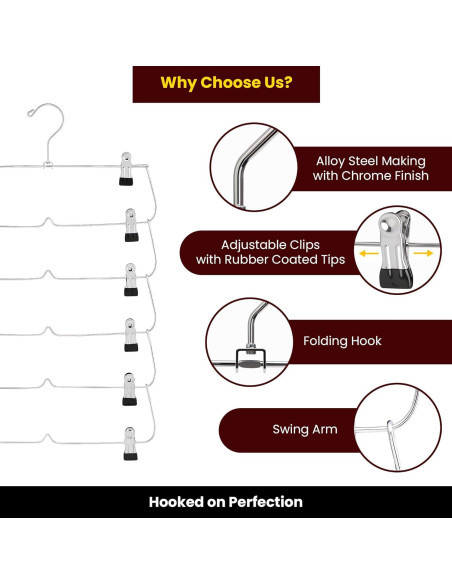 Paquete de 3 Perchas de Falda USTECH 6 Niveles Acero Inoxidable