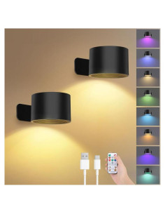 Apliques de Pared Recargables Lightess 5000mAh, 2 Pcs, Negro