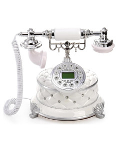 Teléfono de Línea Fija Retro Jucoan Blanco con Pantalla LCD