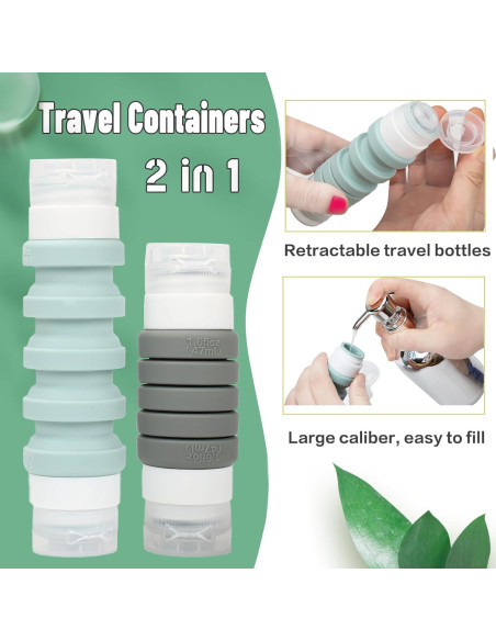 Juego de Botellas de Viaje Zhoxod 19 Piezas Silicona Gris