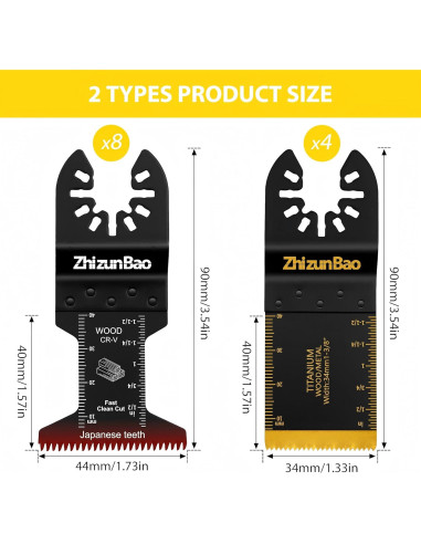 12 Cuchillas Oscilantes Titanio ZhizunBao para Madera y Metal