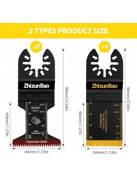 12 Cuchillas Oscilantes Titanio ZhizunBao para Madera y Metal