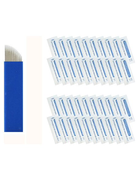 50 Agujas Microblading Pinkiou 18 Pin Acero Inoxidable