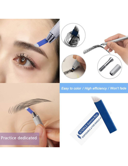 50 Agujas Microblading Pinkiou 18 Pin Acero Inoxidable
