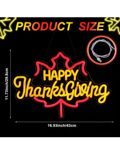 Señal de Neón Feliz Día de Acción de Gracias Huquary 43x29.8cm 2