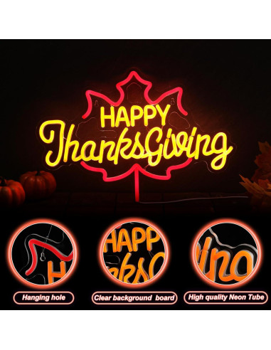 Señal de Neón Feliz Día de Acción de Gracias Huquary 43x29.8cm