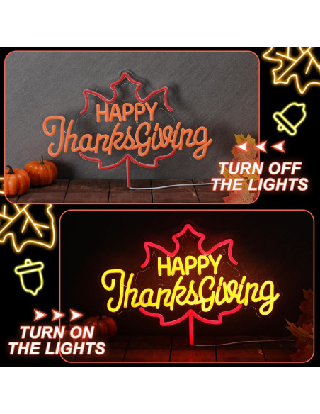 Señal de Neón Feliz Día de Acción de Gracias Huquary 43x29.8cm Señal de Neón Feliz Día de Acción de Gracias Huquary 43x29.8cm