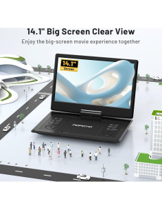 Reproductor DVD portátil POFOTO 14.1" HD, batería 6h, negro 2