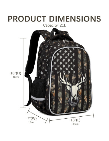 Mochila Escolar Camo Impermeable para Niños 33x18x46cm