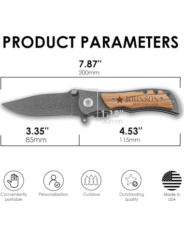 Cuchillo de bolsillo personalizado Yay! con mango de madera 20.5 cm