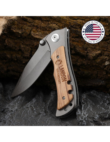 Cuchillo de bolsillo personalizado Yay! con mango de madera 20.5 cm