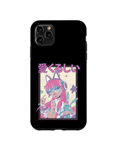 Funda protectora iPhone 11 Pro Max Anime Kawaii con Auriculares