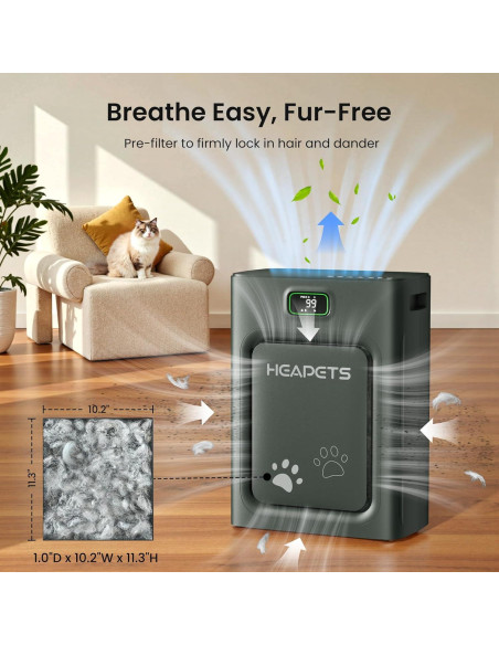 Purificador de Aire HEAPETS P358 para Mascotas hasta 185,8 m