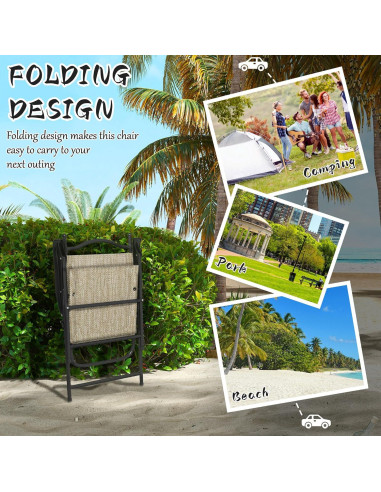 Juego de 4 Sillas Plegables Outsunny para Jardín Beige