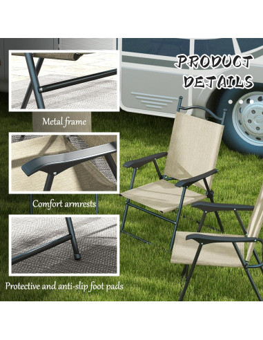 Juego de 4 Sillas Plegables Outsunny para Jardín Beige
