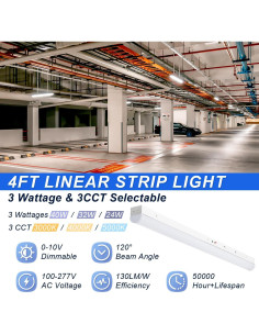 Luces de tira LED 4FT regulables 24W/32W/40W 3500K/4000K/5000K 2