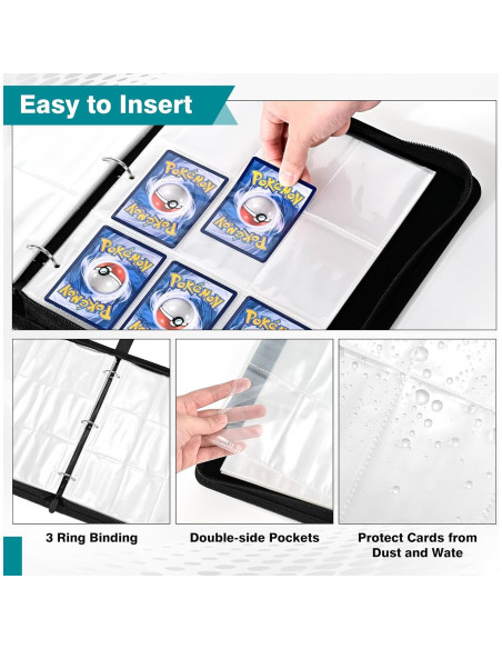 Carpeta de Cartas XRUNMIX 900 Bolsillos Negra con Cierre