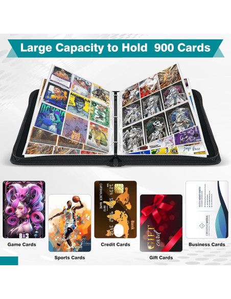 Carpeta de Cartas XRUNMIX 900 Bolsillos Negra con Cierre