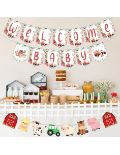 Banner Baby Shower Animales de Granja Cheereveal Rojo y Azul 2