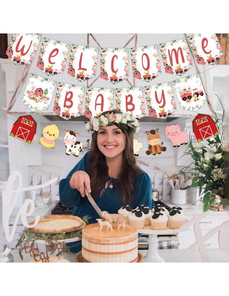 Banner Baby Shower Animales de Granja Cheereveal Rojo y Azul Banner Baby Shower Animales de Granja Cheereveal Rojo y Azul