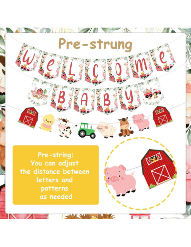 Banner Baby Shower Animales de Granja Cheereveal Rojo y Azul