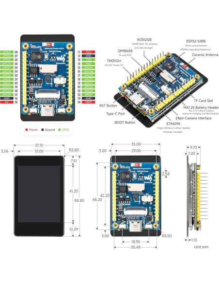 Placa de Desarrollo Waveshare ESP32-S3 con Pantalla Táctil 2" Placa de Desarrollo Waveshare ESP32-S3 con Pantalla Táctil 2"