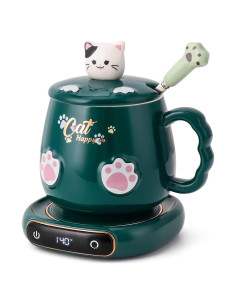 Calentador de Taza BGBG con Taza de Gato Verde 60C