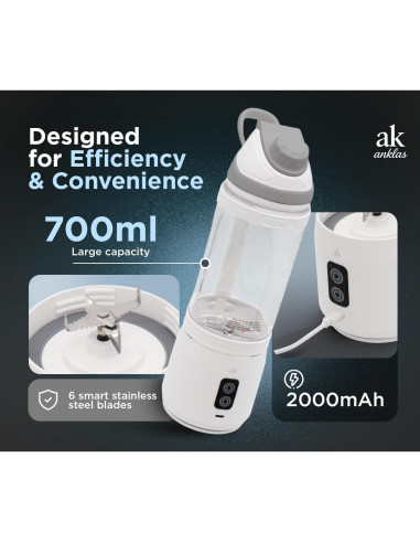 Licuadora Portátil AK ANKLAS 700ml USB 6 Cuchillas Acero Inoxidable