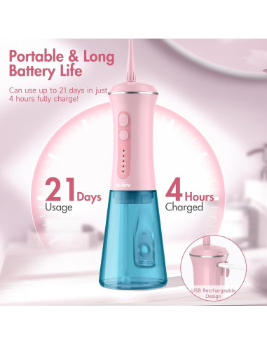 Irrigador Dental Eléctrico Inalámbrico Sejoy C12 350ML 5 Modos Rosa