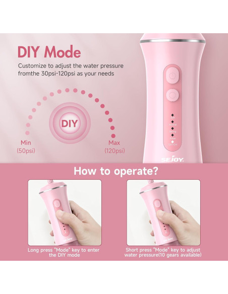 Irrigador Dental Eléctrico Inalámbrico Sejoy C12 350ML 5 Modos Rosa
