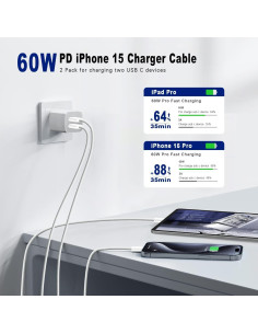 Cable de carga rápida USB C a C 3m 60W Kitminun para iPhone y MacBook 2