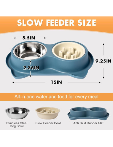 Tazón de Alimentación Lenta Jestrem con Base Antideslizante 3 en 1