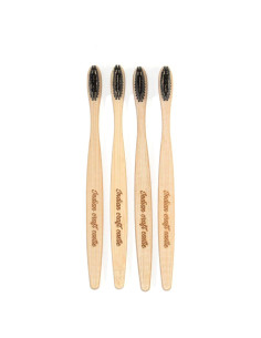 Cepillos de Dientes de Bambú Greenzla - Set de 4, Cerdas Suaves, Biodegradables