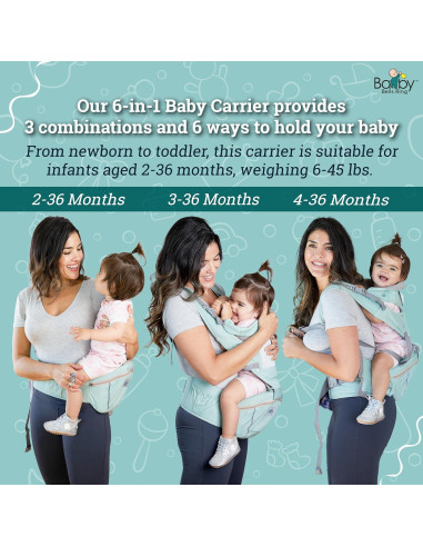 Portabebés ergonómico Baby Bells Ring 6 en 1 con almacenamiento