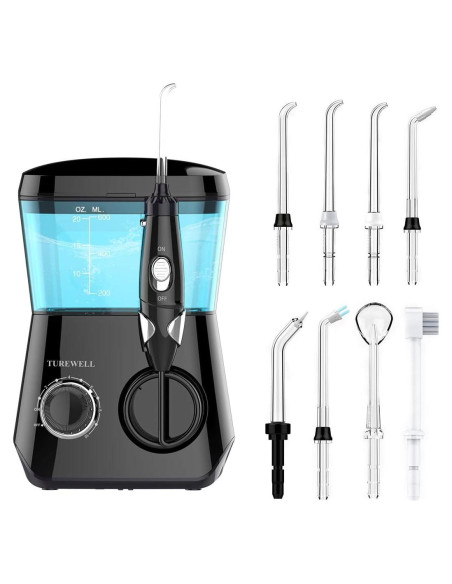 Irrigador Oral TUREWELL 600ML con 10 Presiones Ajustables y 8 Puntas Irrigador Oral TUREWELL 600ML con 10 Presiones Ajustables y 8 Puntas