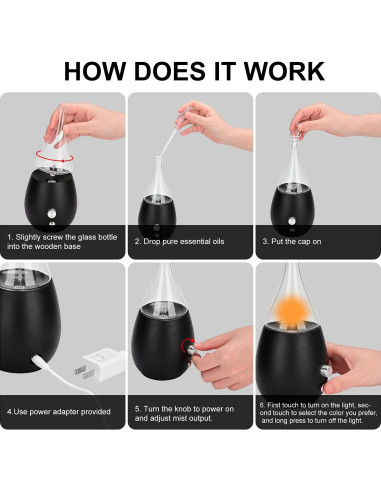 Difusor de Aceite Esencial Lychee de Vidrio y Madera Negro