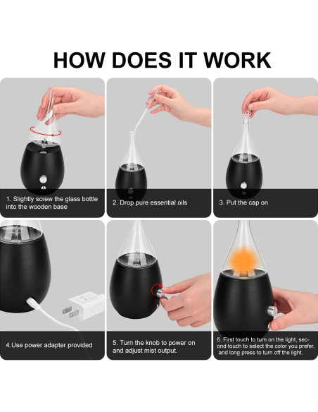 Difusor de Aceite Esencial Lychee de Vidrio y Madera Negro